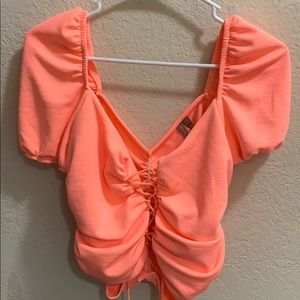 ASOS coral lace up peasant top NWT SALE!